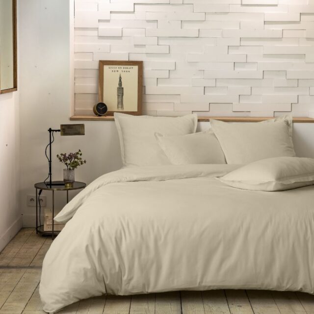 Housse de couette Percale de Coton Ecru Naturel Beige 220 x 240 cm