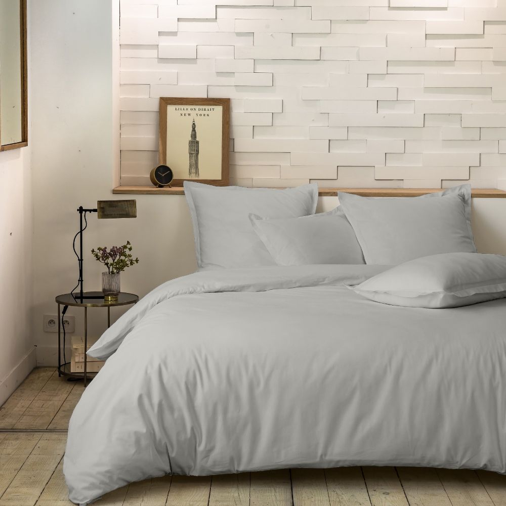 Housse de couette Percale de Coton Gris Perle 220 x 240 cm