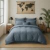 Housse de couette Percale de Coton Lavé Bleu Forever 220 x 240 cm