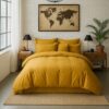Housse de couette Percale de Coton Lavé Jaune Moutarde 220 x 240 cm