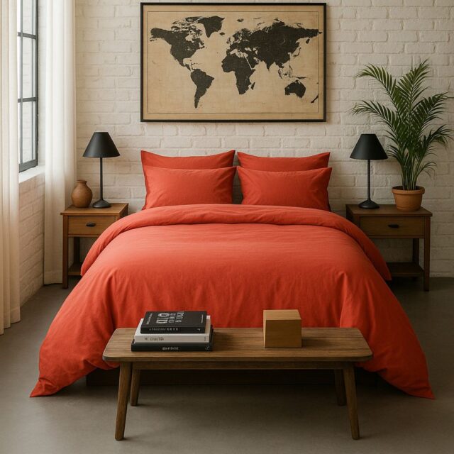 Housse de couette Percale de Coton Lavé Terre De Sienne 220 x 240 cm