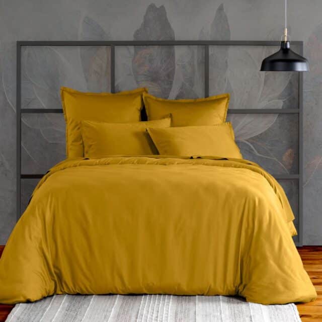 Housse de couette Satin de Coton Bronze Jaune 220 x 240 cm