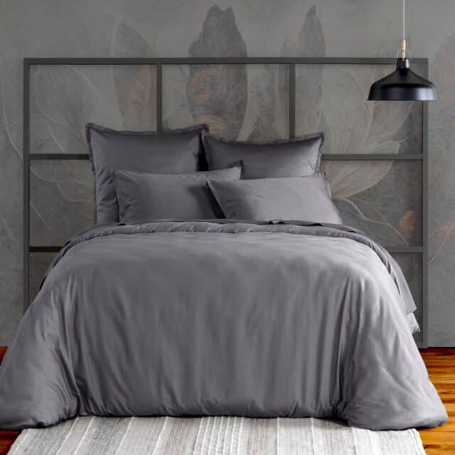 Housse de couette Satin de Coton Gris Gris Foncé 220 x 240 cm