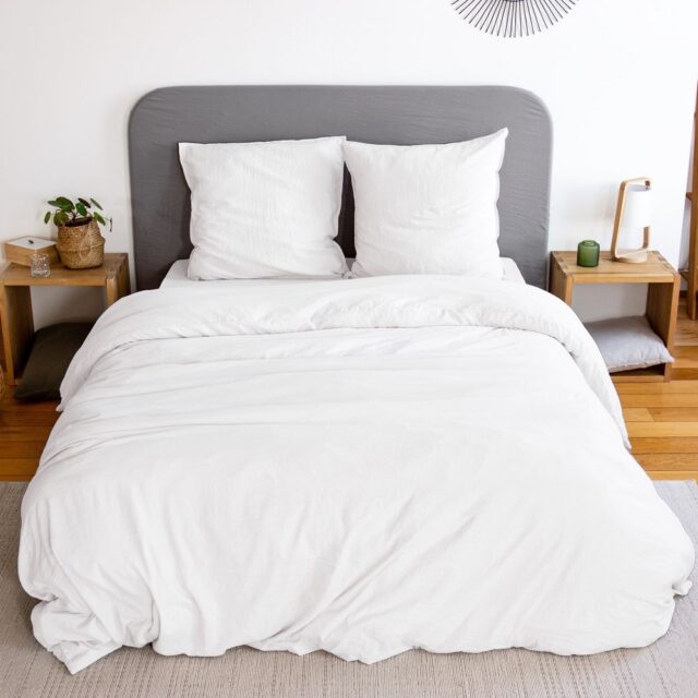 Housse de couette + taies d'oreiller, microfibre lavé, Blanc 220 x 240 cm