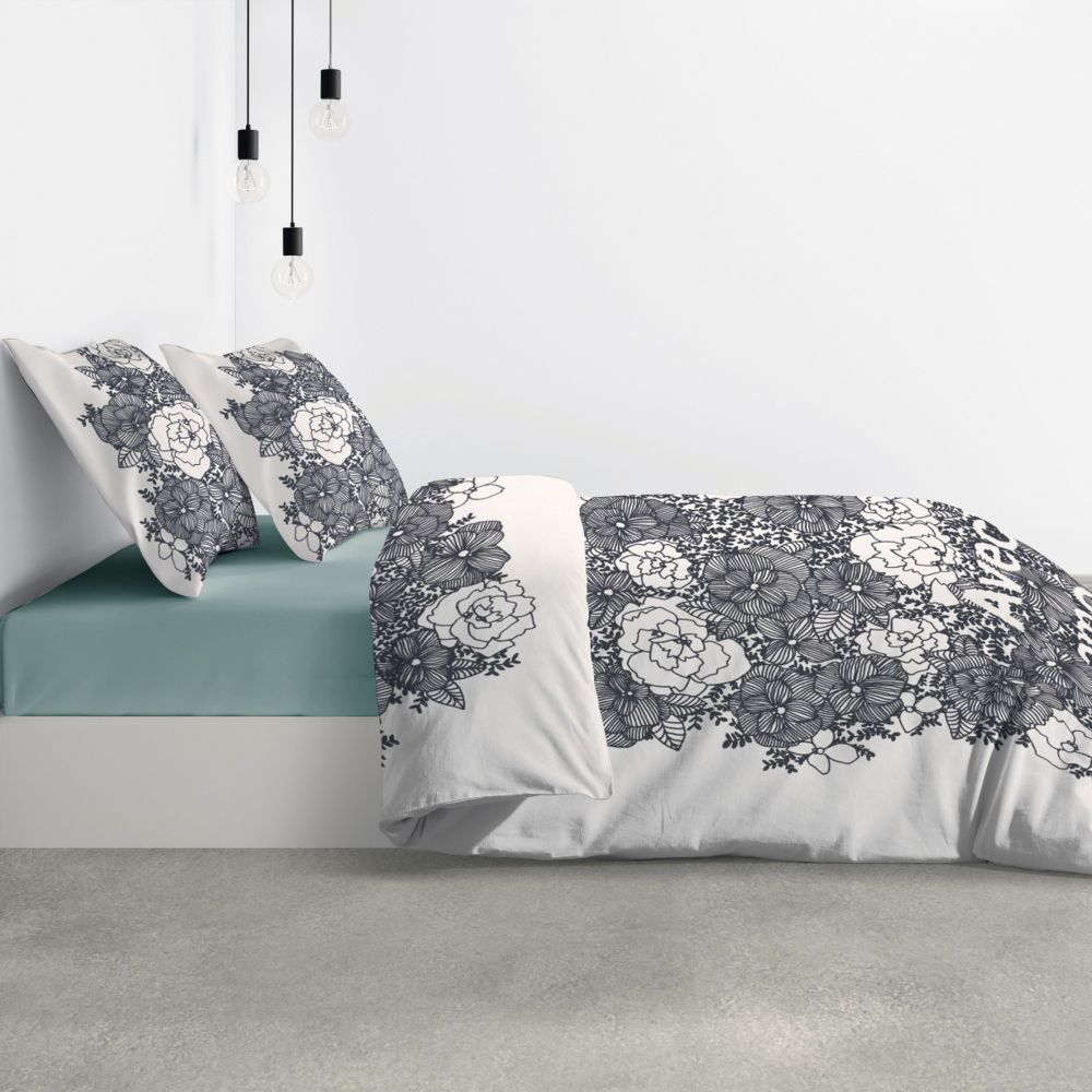 Housse de couette + 2 taies d'oreiller 100% Coton Bio 47 fils Avec Amour Blanc 240 x 260 cm — vue 2