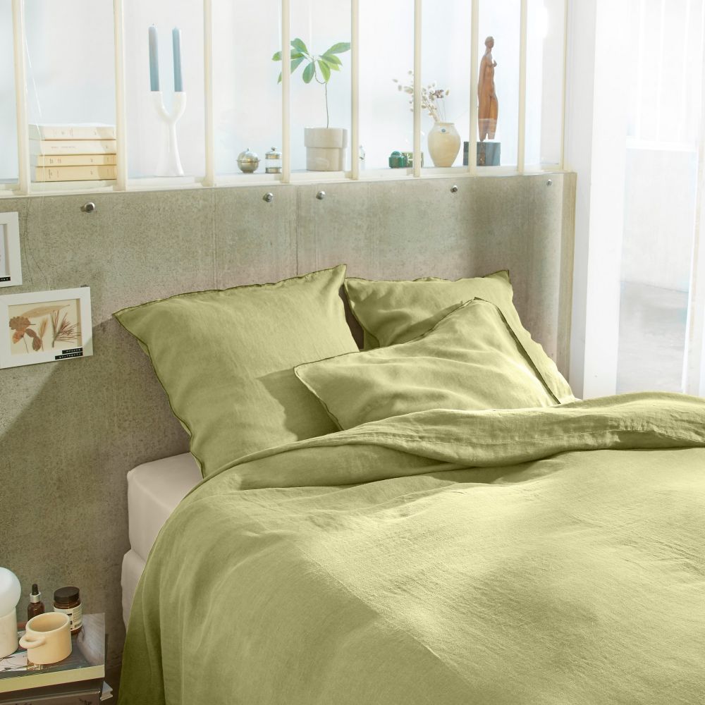 Housse de couette + 2 taies d'oreiller en lin Français lavé Beurre Jaune 240 x 260 cm — vue 2