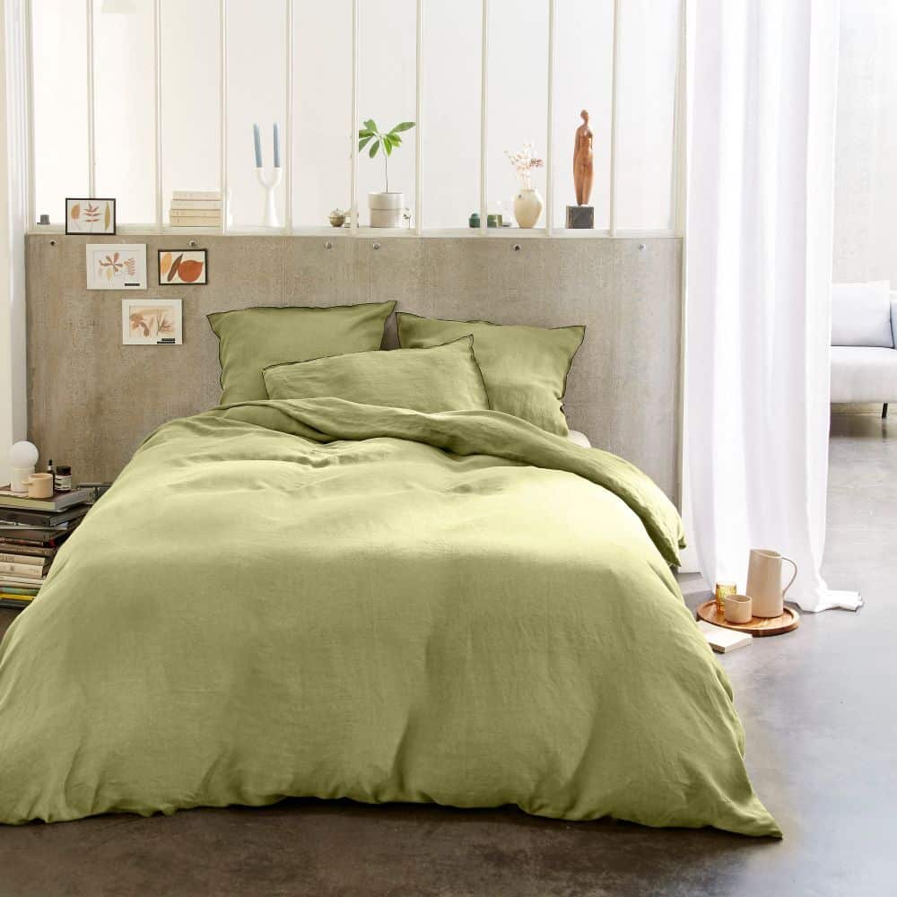 Housse de couette + 2 taies d'oreiller en lin Français lavé Beurre Jaune 240 x 260 cm — vue 3