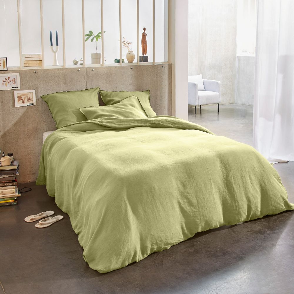 Housse de couette + 2 taies d'oreiller en lin Français lavé Beurre Jaune 240 x 260 cm