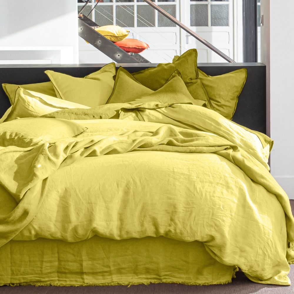 Housse de couette + 2 taies d'oreiller en lin Français lavé Poire Vert 240 x 260 cm — vue 2