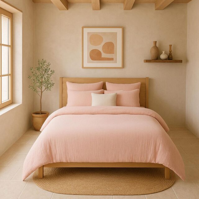 Housse de couette Gaze de Coton Lavé Rose Lotus 240 x 260 cm