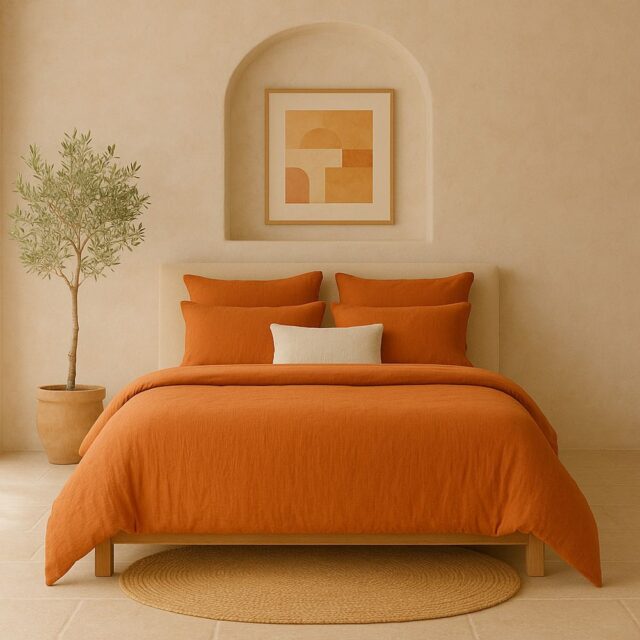Housse de couette Gaze de Coton Lavé Safran Minéral 240 x 260 cm