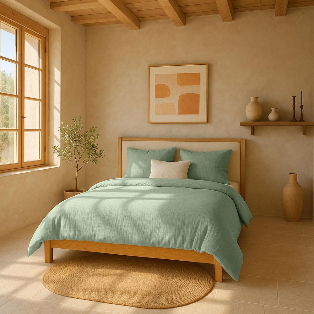 Housse de couette Gaze de Coton Lavé Vert Givrée 240 x 260 cm — vue 3