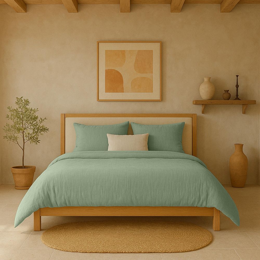 Housse de couette Gaze de Coton Lavé Vert Givrée 240 x 260 cm