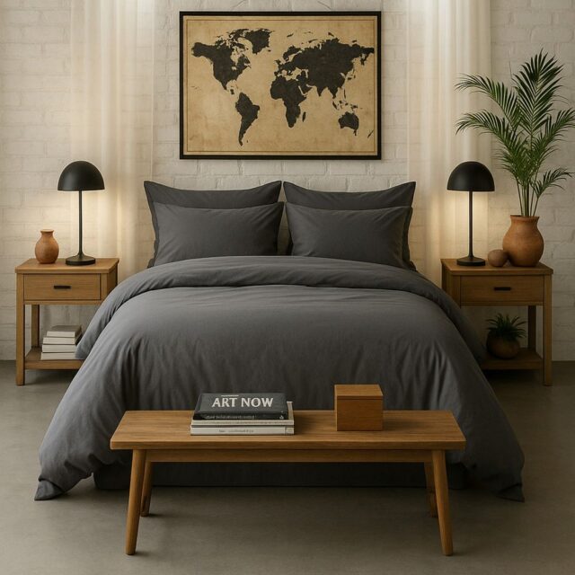 Housse de couette Percale de Coton Lavé Gris Magnet 240 x 260 cm