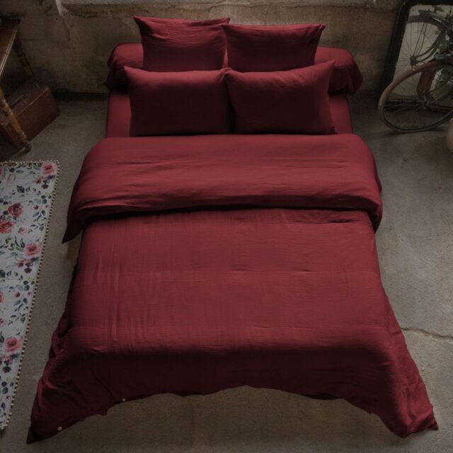Housse de couette Gaze de Coton Terra Lie De Vin 240 x 280 cm
