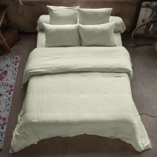 Housse de couette Gaze de Coton Terra Vert d'eau 240 x 280 cm