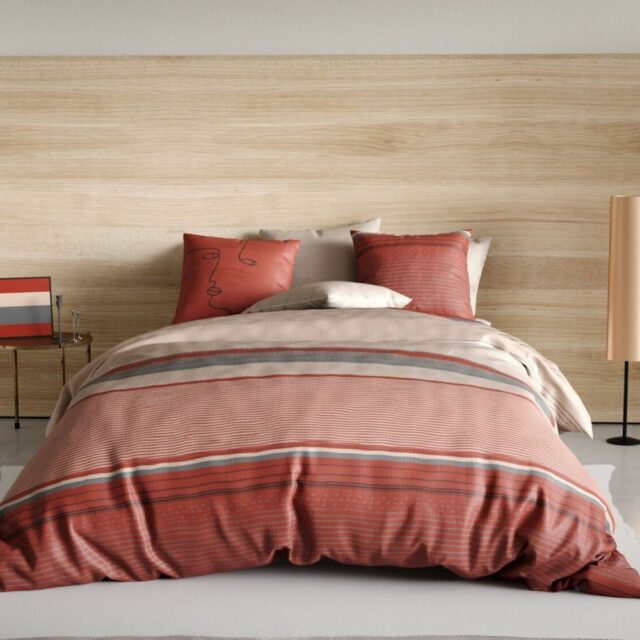 Housse de couette réversible + 1 taie d'oreiller Percale de Coton Hana Rouge 140 x 200 cm