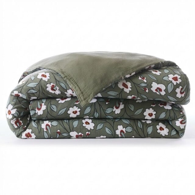 Housse de couette Reversible Gaze de Coton Azalée Romarin 140 x 200 cm