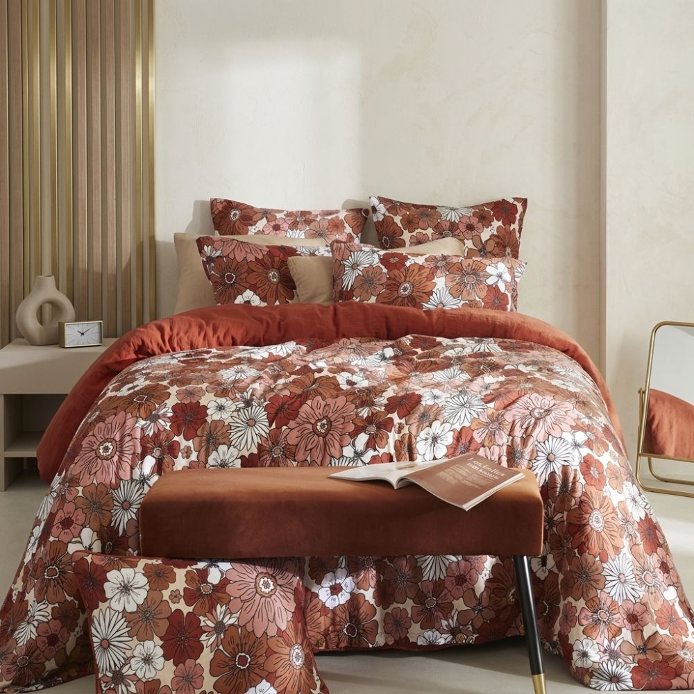 Housse de couette Reversible Gaze de Coton Florence Terracotta 140 x 200 cm