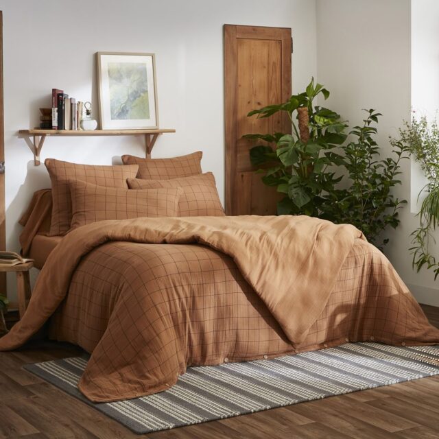 Housse de couette Reversible Gaze de Coton Terra Harmonie Camel 140 x 200 cm