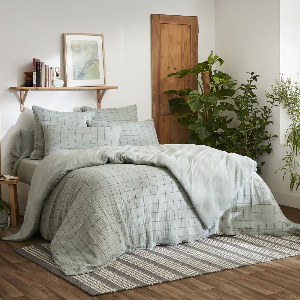 Housse de couette Reversible Gaze de Coton Terra Harmonie Eucalyptus 140 x 200 cm