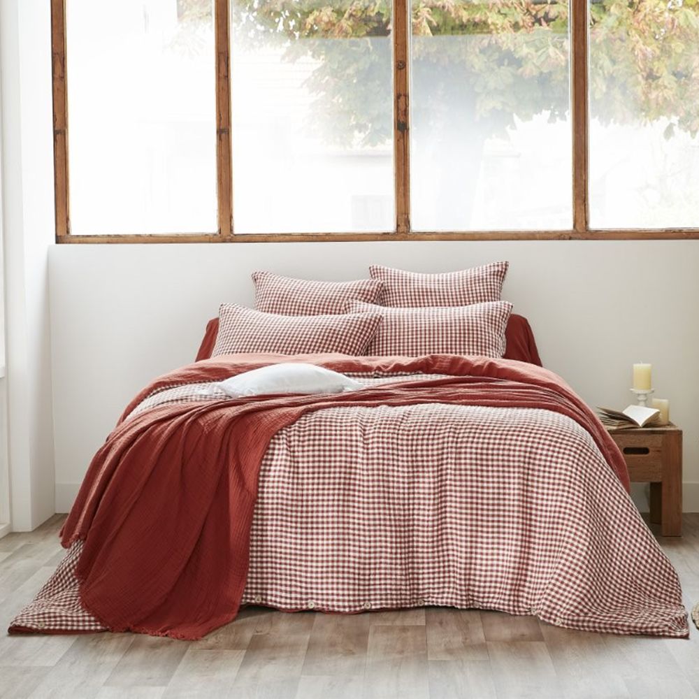 Housse de couette Reversible Gaze de Coton Vickie Terracotta 140 x 200 cm — vue 4