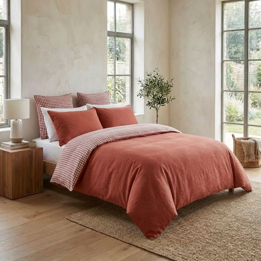 Housse de couette Reversible Gaze de Coton Vickie Terracotta 140 x 200 cm — vue 2