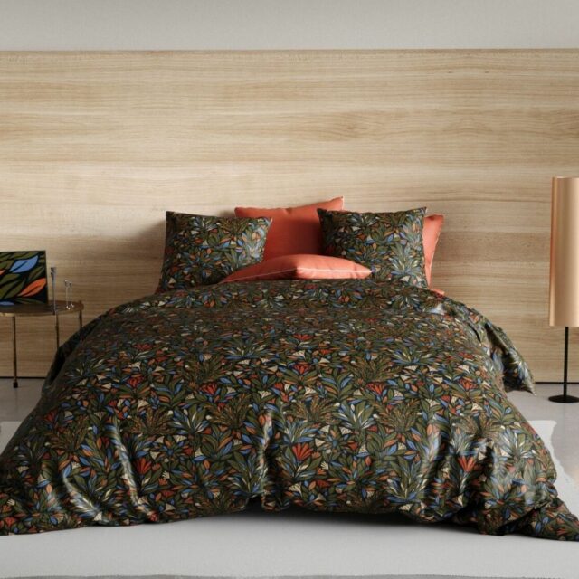 Housse de couette réversible + 2 taies d'oreiller Percale de Coton Bogota Vert 200 x 200 cm
