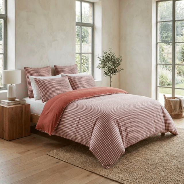 Housse de couette Reversible Gaze de Coton Vickie Terracotta 200 x 200 cm