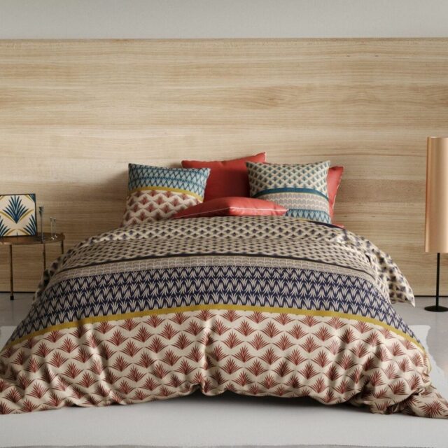 Housse de couette réversible + 2 taies d'oreiller Percale de Coton Manille Rouge 220 x 240 cm