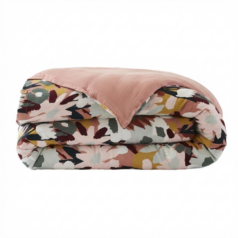 Housse de couette Reversible Gaze de Coton Loana Rose Foncé 220 x 240 cm — vue 3
