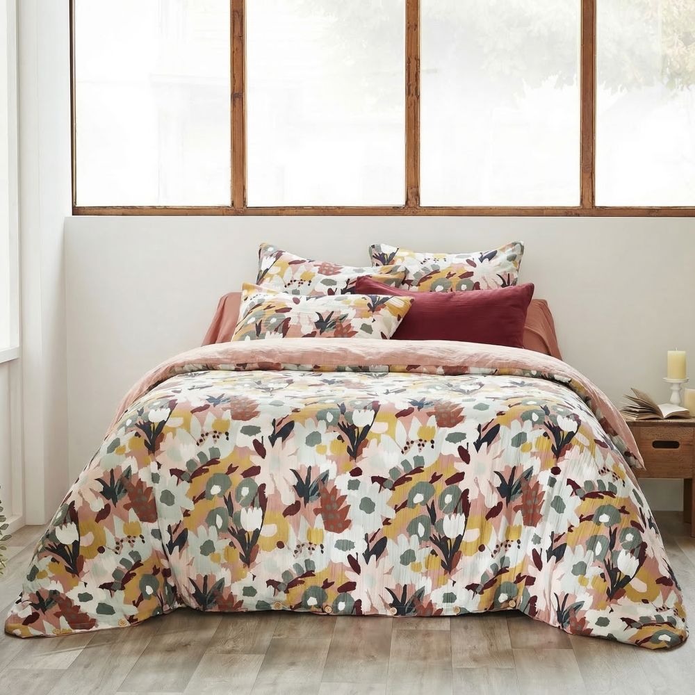 Housse de couette Reversible Gaze de Coton Loana Rose Foncé 220 x 240 cm — vue 4