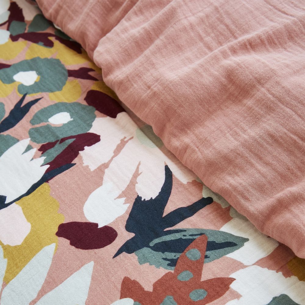 Housse de couette Reversible Gaze de Coton Loana Rose Foncé 220 x 240 cm — vue 6