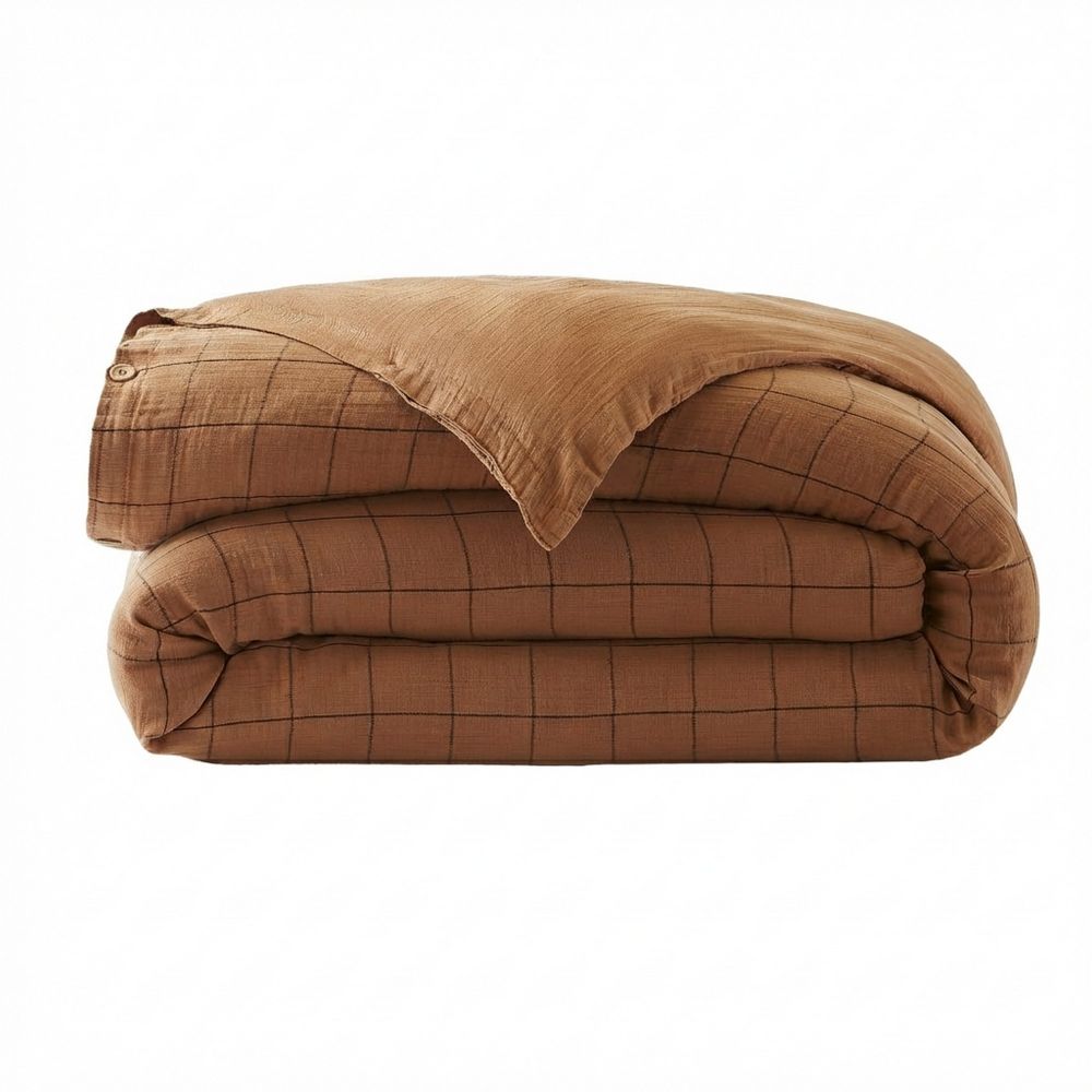 Housse de couette Reversible Gaze de Coton Terra Harmonie Camel 220 x 240 cm — vue 2
