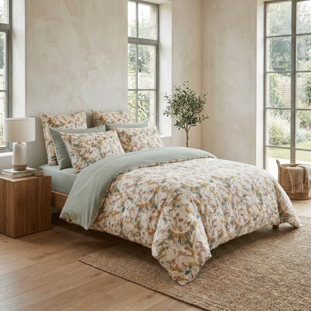 Housse de couette Reversible Gaze de Coton Garance Vert d'eau 240 x 260 cm