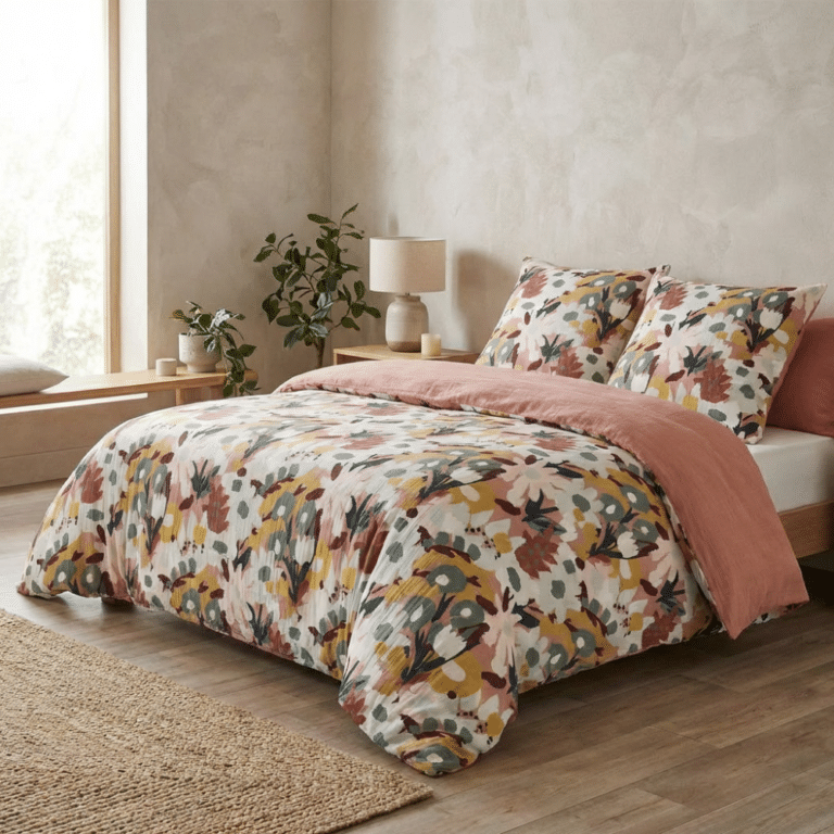 Housse de couette Reversible Gaze de Coton Loana Rose Foncé 240 x 260 cm
