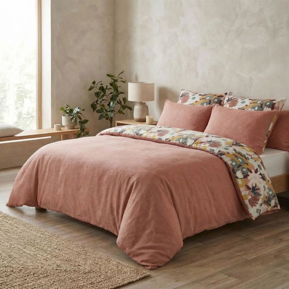 Housse de couette Reversible Gaze de Coton Loana Rose Foncé 240 x 260 cm — vue 2