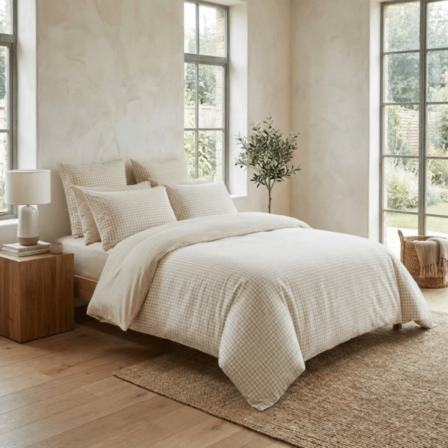 Housse de couette Reversible Gaze de Coton Vickie Naturel 240 x 260 cm