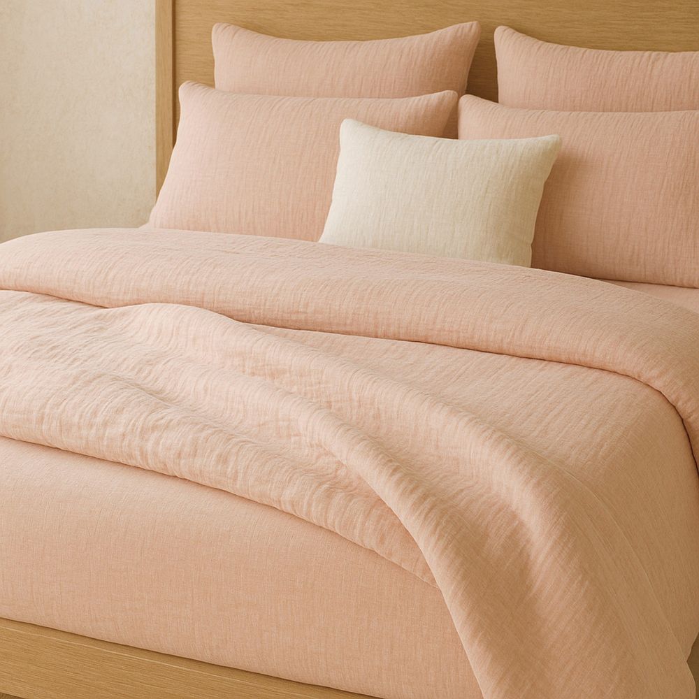 Lot 2 taies d'oreiller Gaze de Coton Lavé Rose Lotus 50 x 70 cm — vue 2