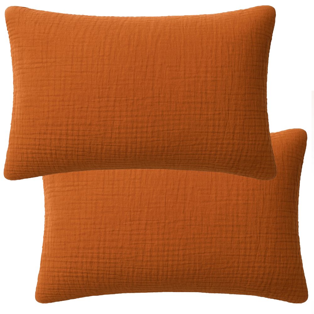 Lot 2 taies d'oreiller Gaze de Coton Lavé Safran Minéral 50 x 70 cm