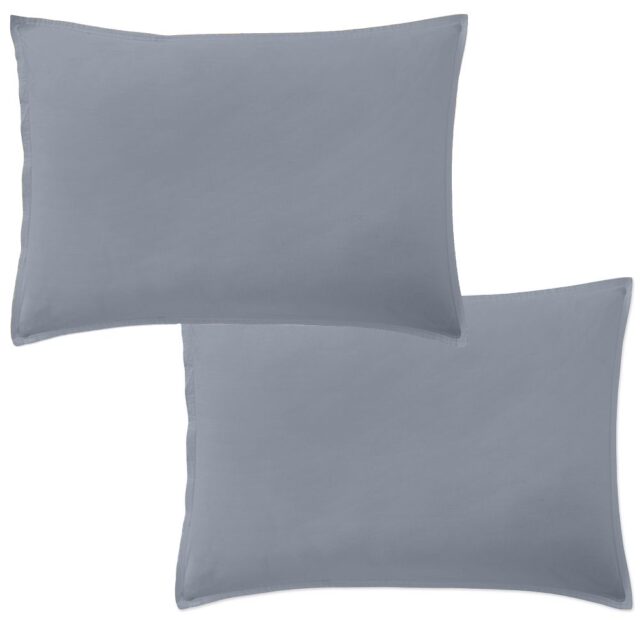 Lot 2 taies d'oreiller Percale de Coton Lavé Bleu Forever 50 x 70 cm
