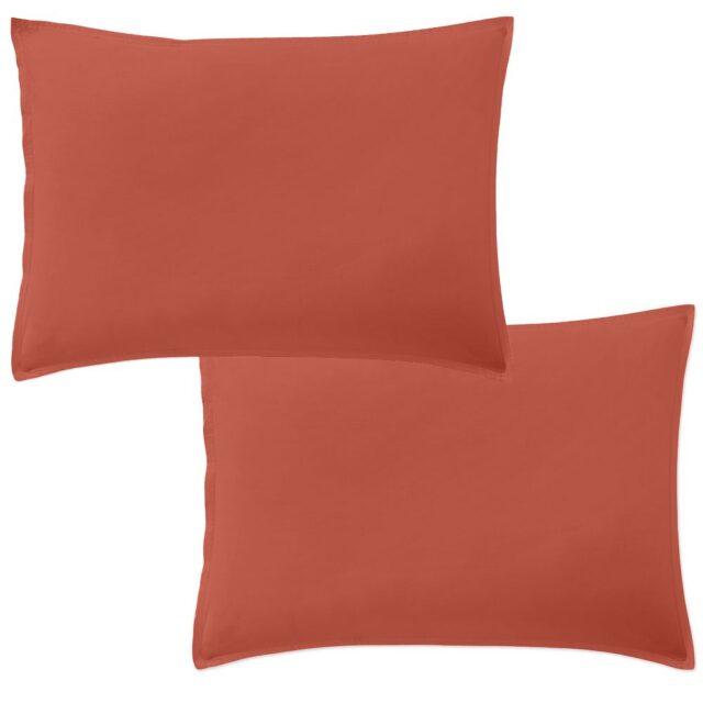Lot 2 taies d'oreiller Percale de Coton Lavé Terre De Sienne 50 x 70 cm