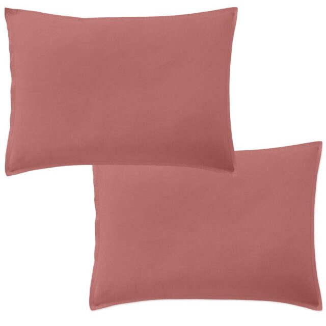 Lot 2 taies d'oreiller Percale de Coton Lavé Vieux Rose 50 x 70 cm