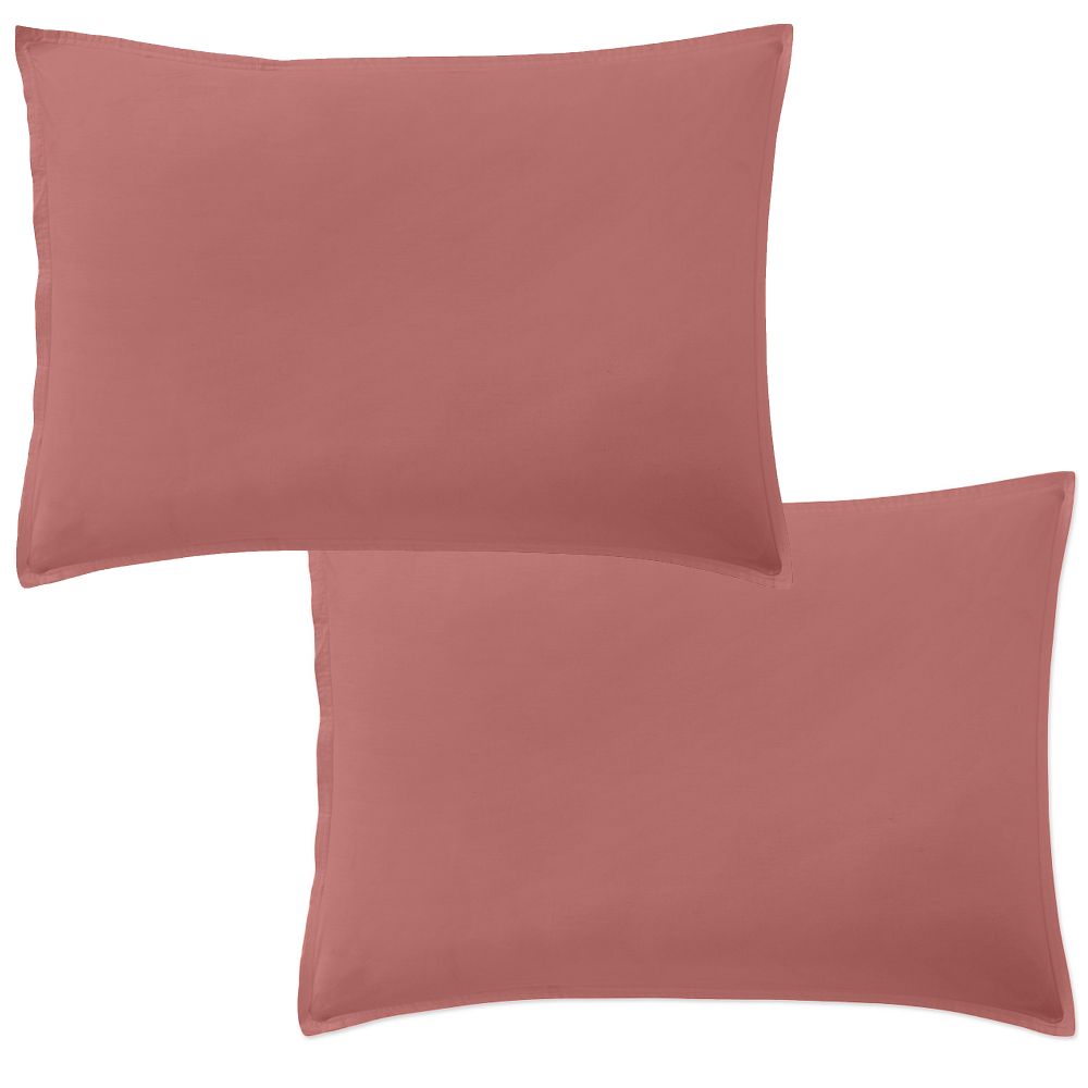 Lot 2 taies d'oreiller Percale de Coton Lavé Vieux Rose 50 x 70 cm