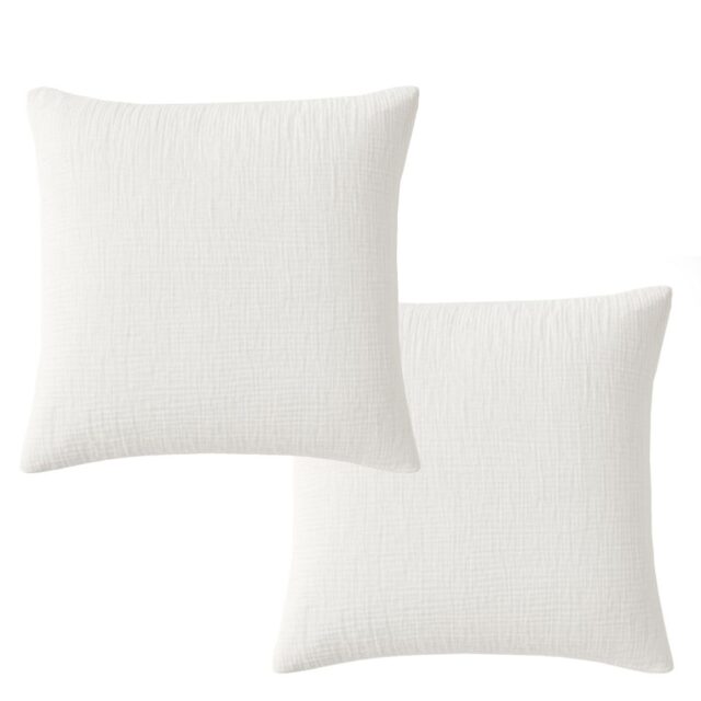 Lot 2 taies d'oreiller Gaze de Coton Lavé Blanc Pur 65 x 65 cm
