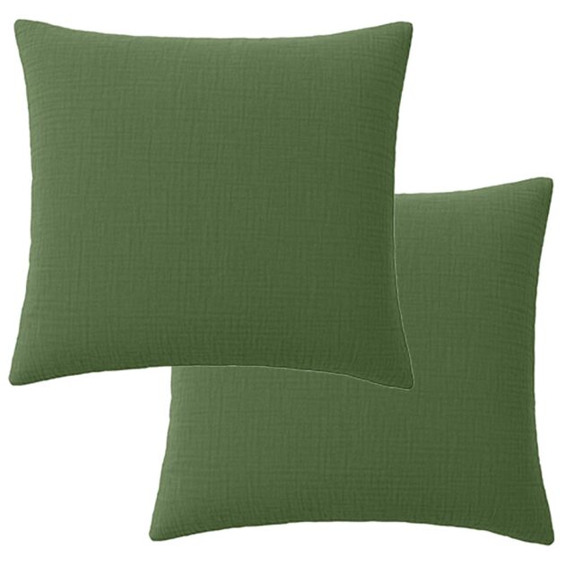 Lot 2 taies d'oreiller Gaze de Coton Lavé Vert Cèdre 65 x 65 cm