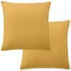 Lot 2 taies d'oreiller Percale de Coton Lavé Jaune Moutarde 65 x 65 cm