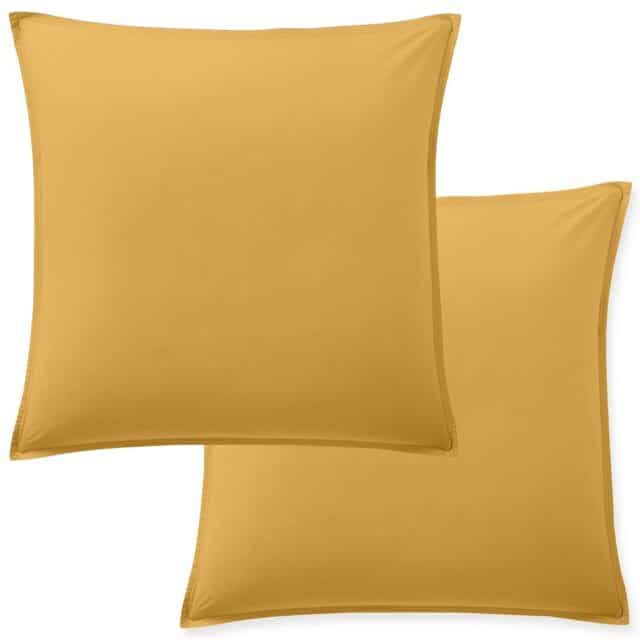 Lot 2 taies d'oreiller Percale de Coton Lavé Jaune Moutarde 65 x 65 cm