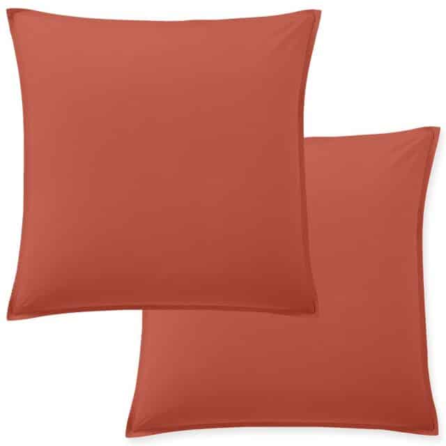 Lot 2 taies d'oreiller Percale de Coton Lavé Terre De Sienne 65 x 65 cm