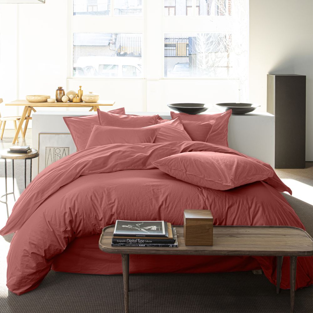 Lot 2 taies d'oreiller Percale de Coton Lavé Vieux Rose 65 x 65 cm — vue 2